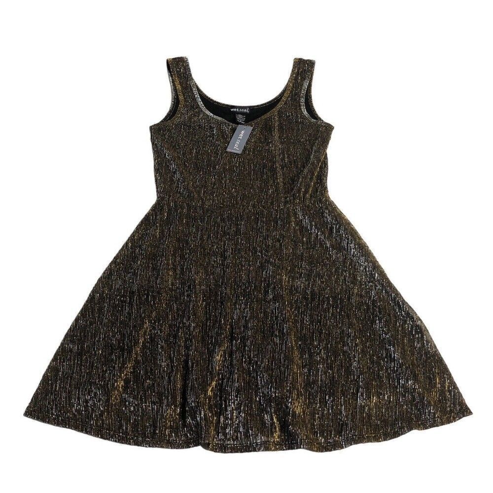 Wet Seal‎ Dress Womens Medium Gold Metallic Fit & Flare Mini Lined Y2K Party NWT